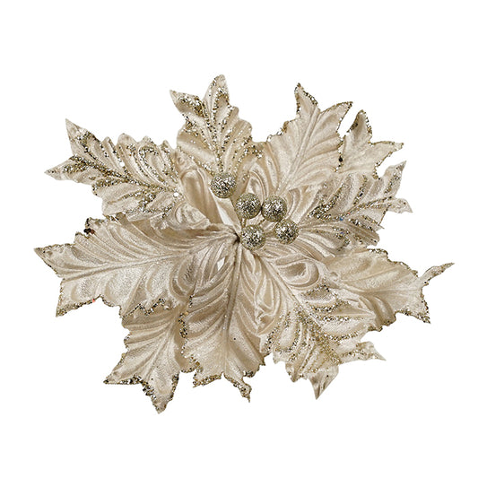 Crinkle Champagne Poinsettia Clip on