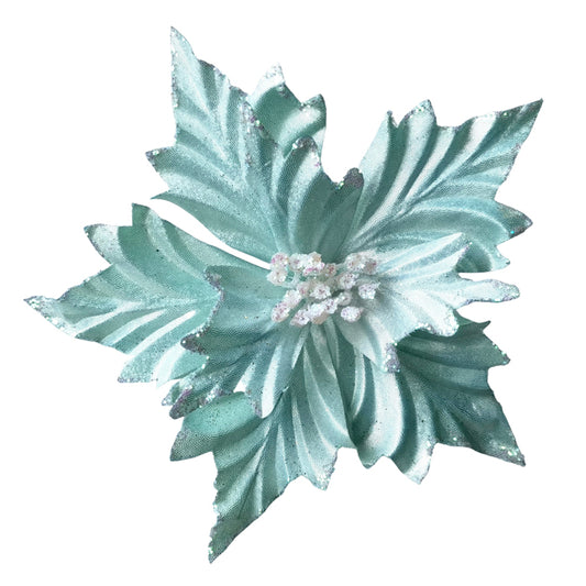 Light Teal White Poinsettia Clip on