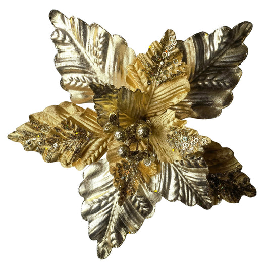 Gold Copper Glitter Poinsettia Clip on