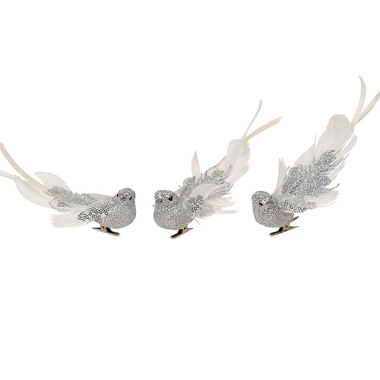Silver Bird White Wings Clip