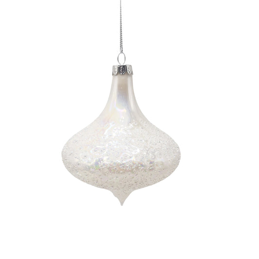 White Silver Glass Onion Drop Bauble