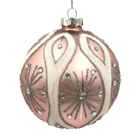 Glass Pink Silver Bauble 10cm