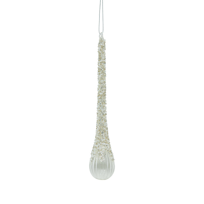 White Glass Icicle Narrow Hanging Ornament