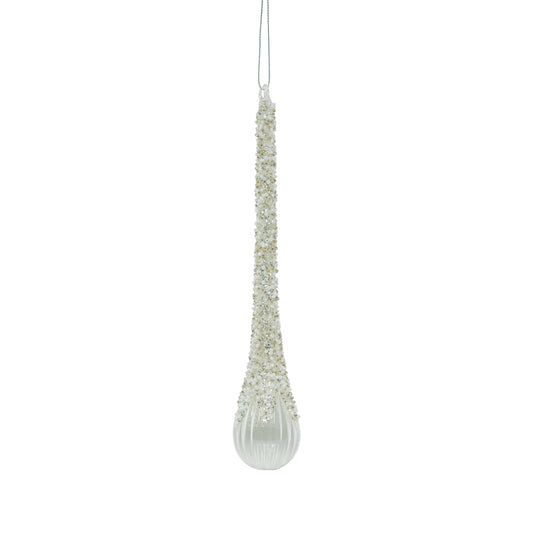 White Glass Icicle Narrow Hanging Ornament