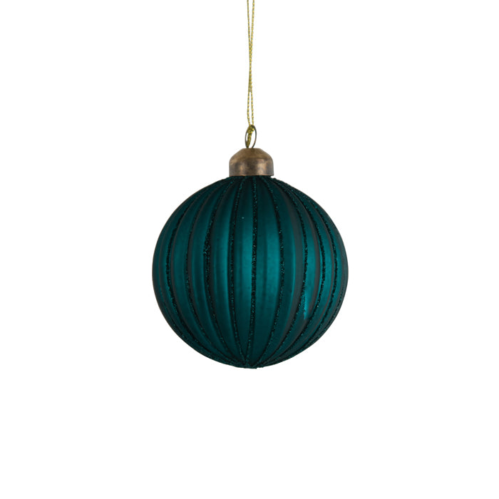 Peacock Matt Ribbed Glass Bauble