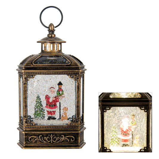 Bronze LED Music Lantern Santa with Post