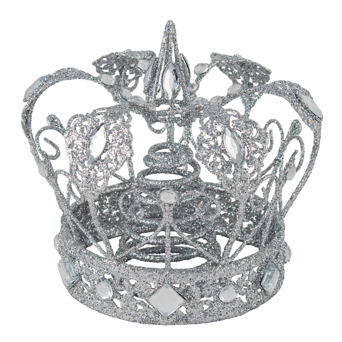 Metal Silver Glitter Crown Tree Topper