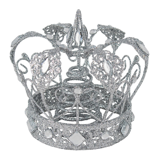 Metal Silver Glitter Crown Tree Topper