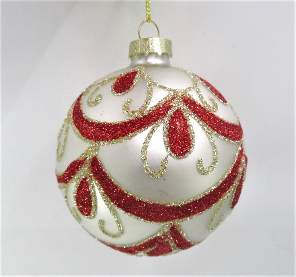 White Glass Red and Champagne Swirls