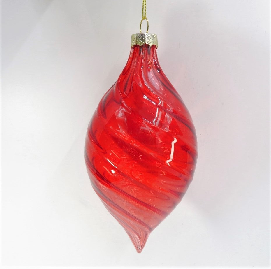 Red Textured Glass Teardrop Bauble