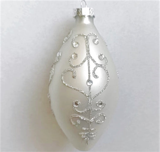 White Glass Teardrop Silver and Jewelled
