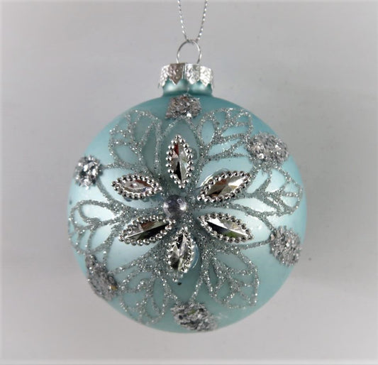 Teal Glass With Flower Jewels