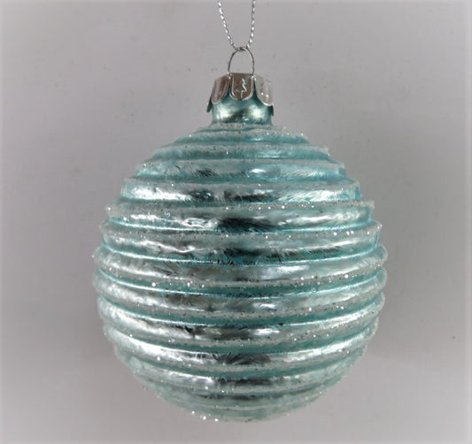 Teal Glass Bauble Textured Stripes