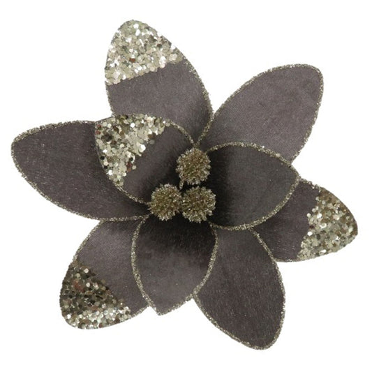 Brown Glitter Petals Poinsettia Clip