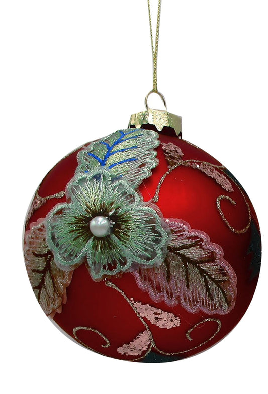 Glass Petal Floral Ball Red Blue Bauble