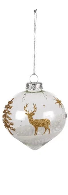 White/Gold Glass Drop Bauble Reindeer