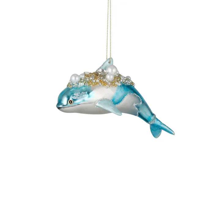 Dolphin Ornament Glass 14cm Blue