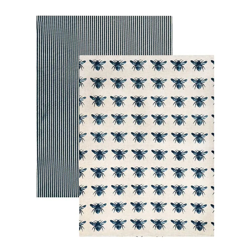 Honeybee Tea Towel 2 Pack Pale Blue