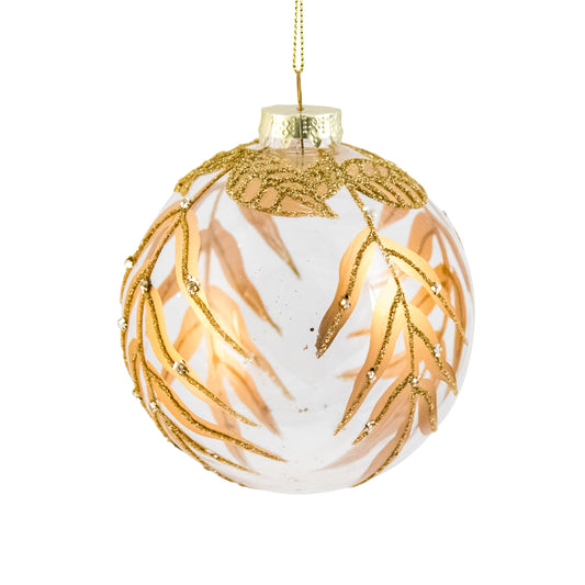Glass Bauble Clear Bronze Leaves