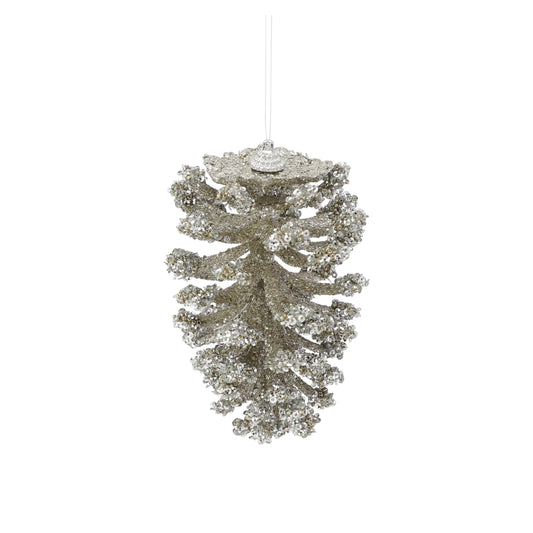 Sequin Pinecone Decoration Platinum