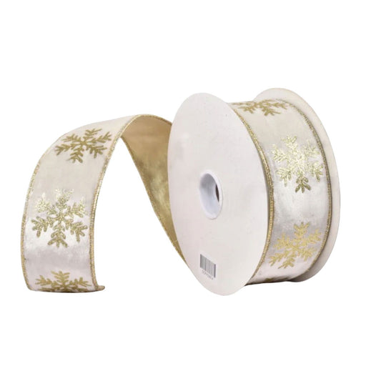 White Champagne Snowflake Ribbon 9m