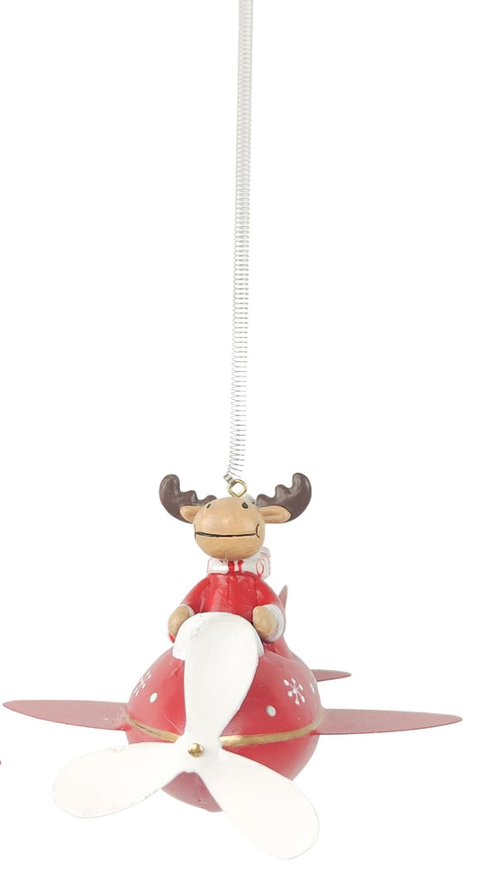 Reindeer in Red Plane Hanging Decoration