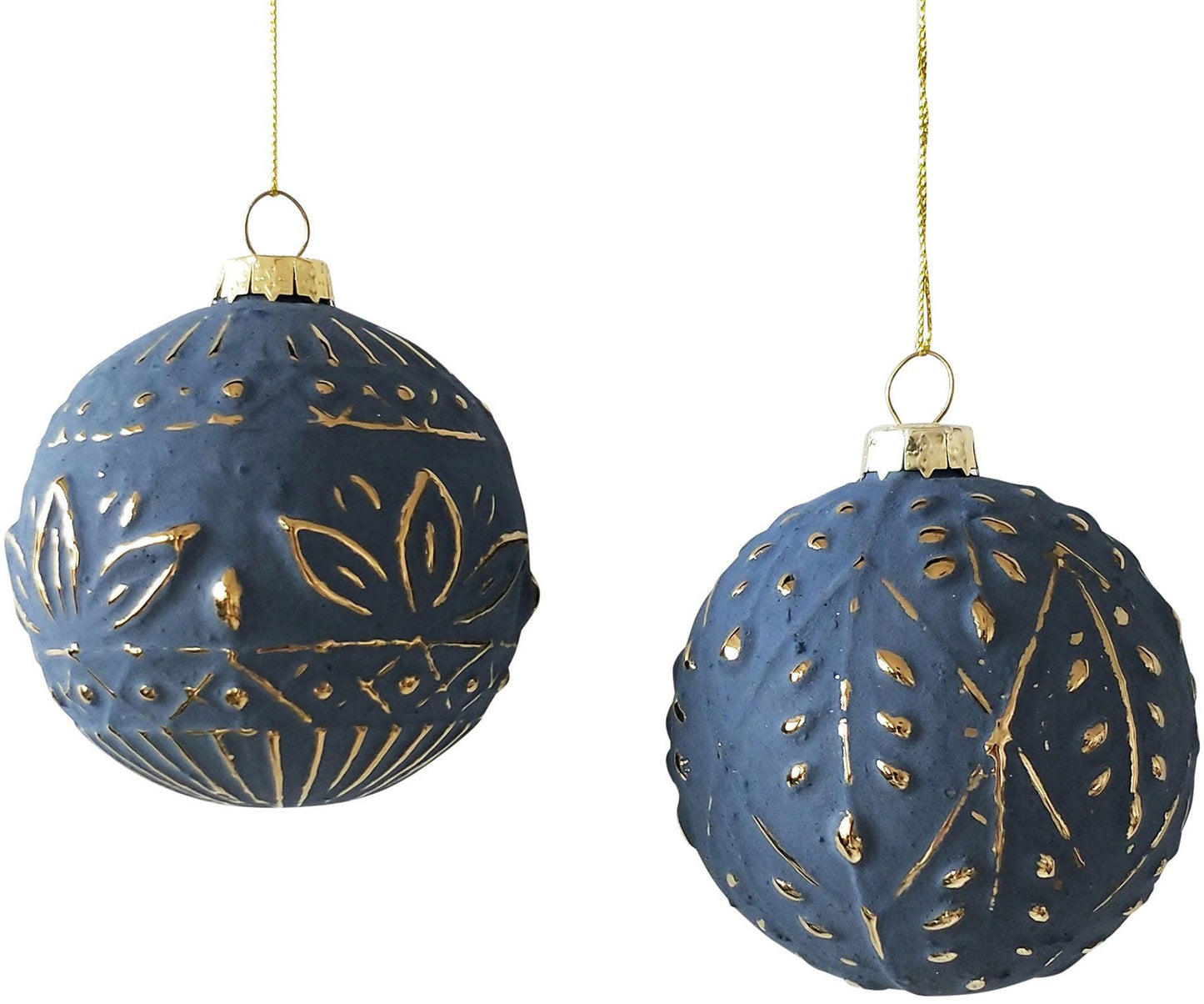 Glass Emboss Bauble Blue 8cm Asst Design
