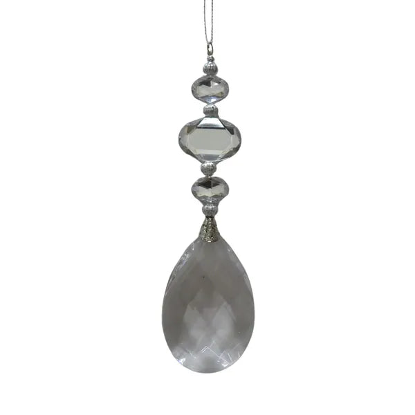 Acrylic Hanging Jewel Drop Wide Silver