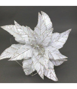 White Silver Edge Poinsettia Pick