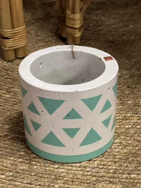 Aztec Planter Aqua/White Small