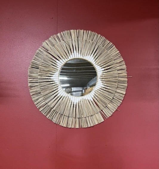 Mirror Round 80cm Rice Straw Natrual