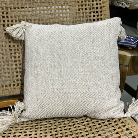 Herringbone Tassel Cushion Natural 45