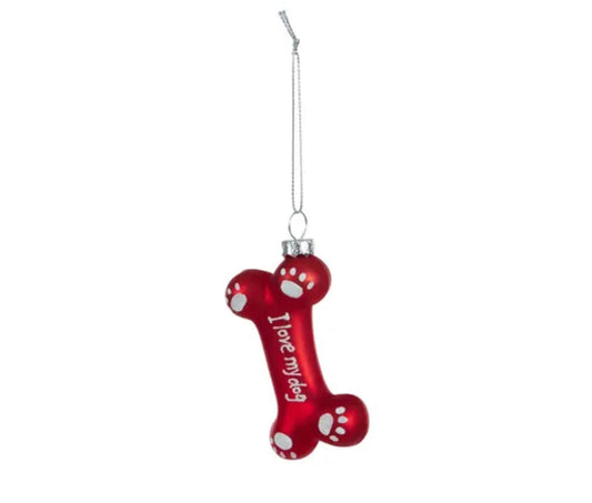 Dog Bone Bauble Red Glass