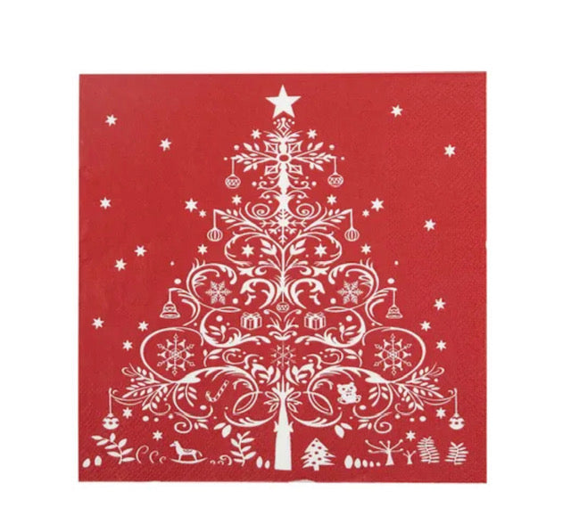 Xmas Tree Red/White Napkin 20pk 3 ply