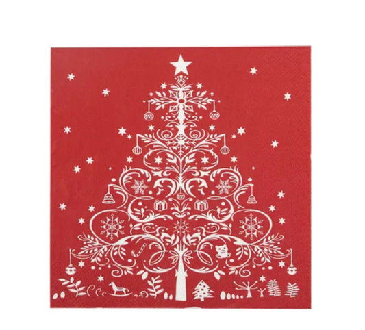 Xmas Tree Red/White Napkin 20pk 3 ply