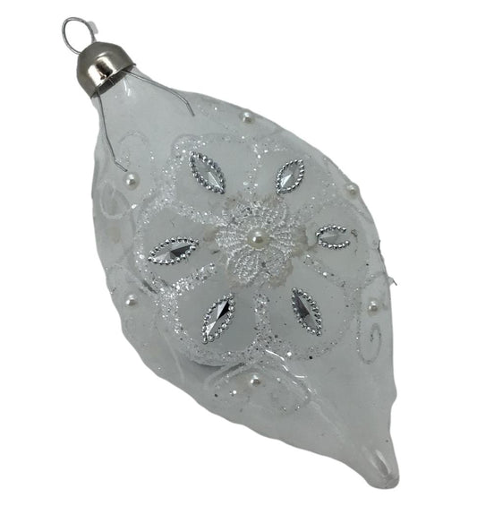 White Silver Floral Long Drop Ornament