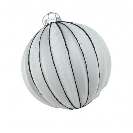 White Lined Ball Hanging Ornament