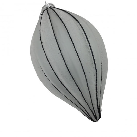 White Lined Long Drop Hanging Ornament