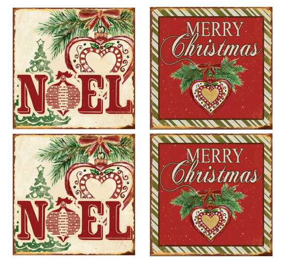 Noel/Merry Christmas Coasters Set 4