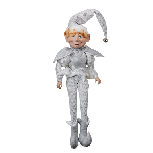 Silver & White Sitting Elf 71 cm