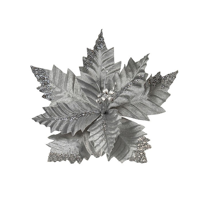 Poinsettia Ribbed Shiny Silver  31 cm