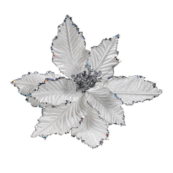 White Silver Edge Poinsettia Clip on No2