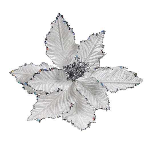 White Silver Edge Poinsettia Clip on No2