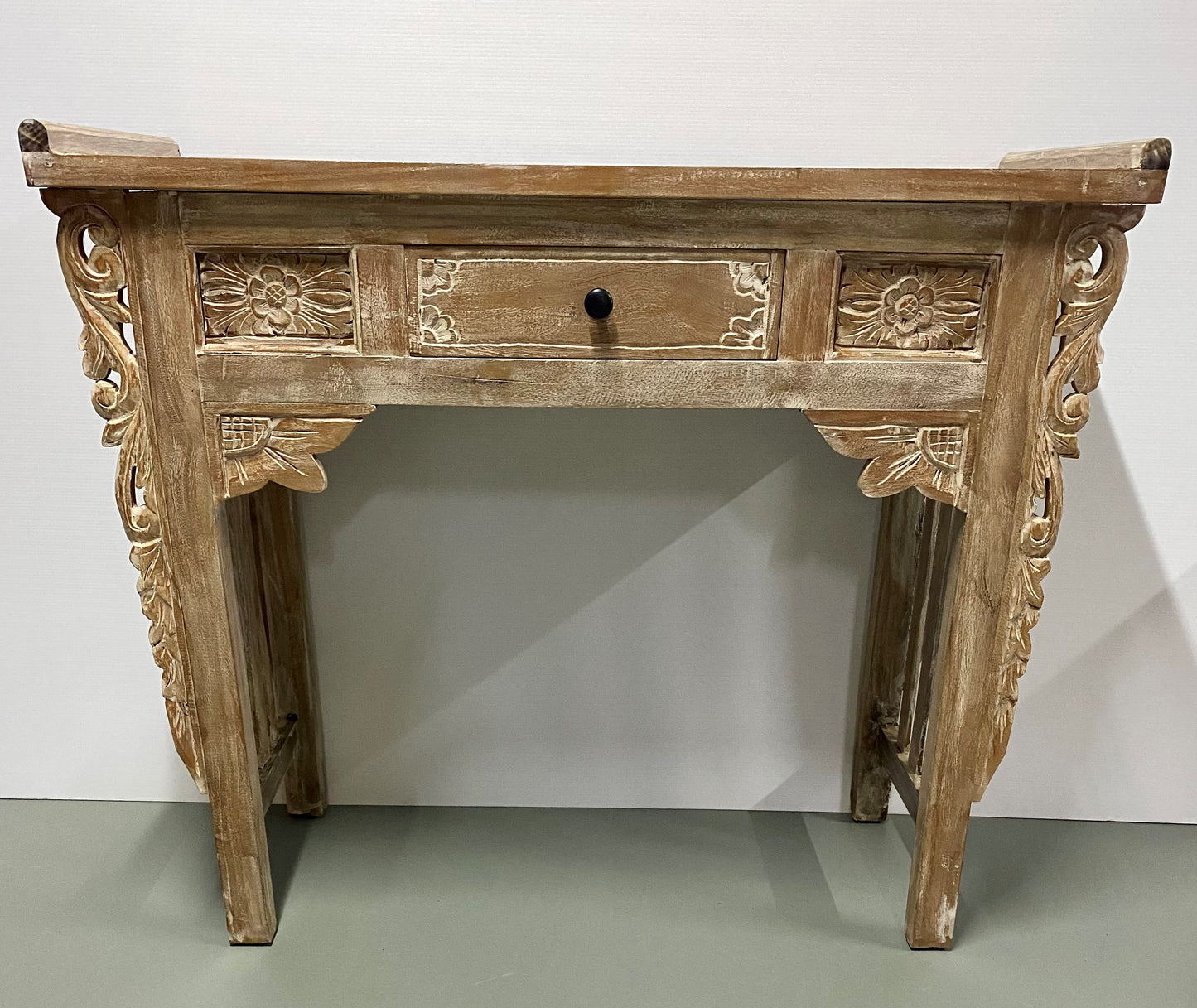 Antique Hall Table 115cm White Wash