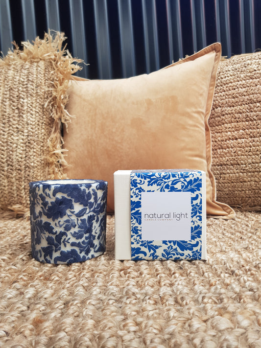 Damask Leaf 4" White/Blue Tattoo