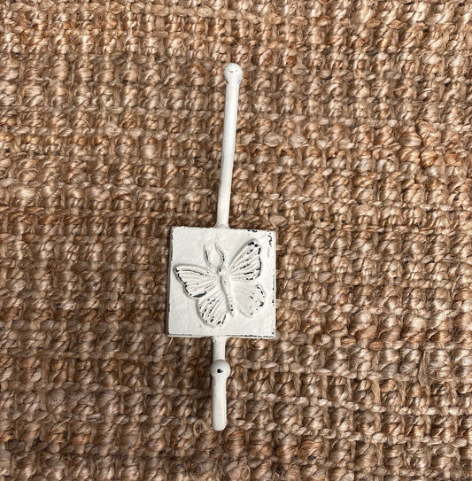Cast Iron Butterfly Wall Hook White