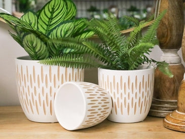 Etched Planter 13cm White/Natural