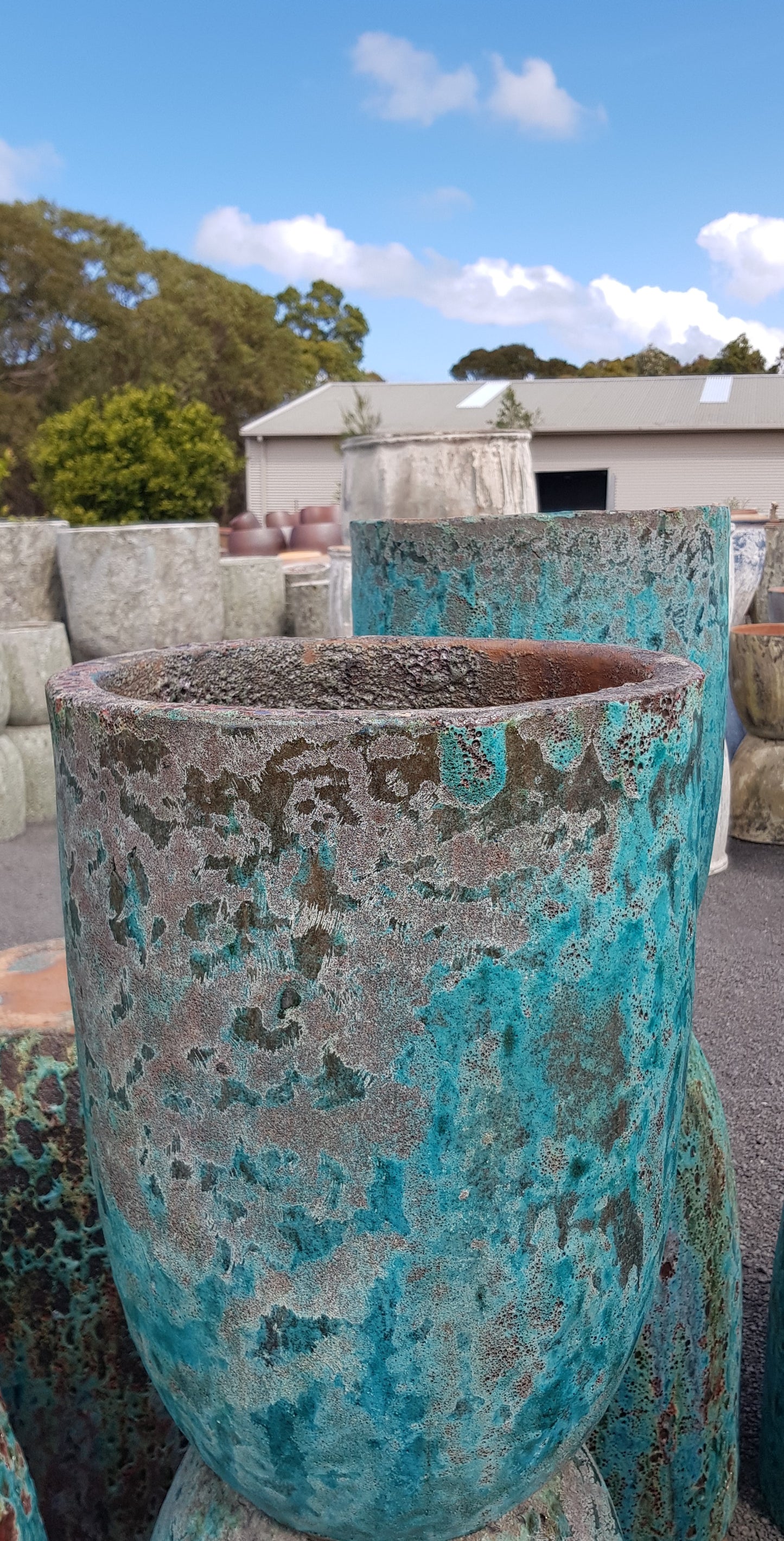 Green Lava Rock Tall U Pots Small