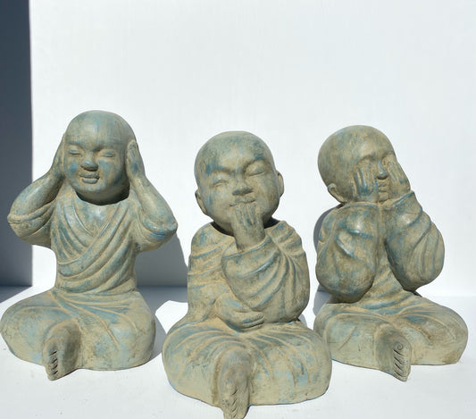 Sitting Monk Hear, See, Speak Green 40cm