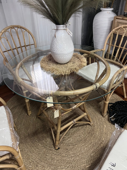 Rattan & Glass Dining Table 100cm